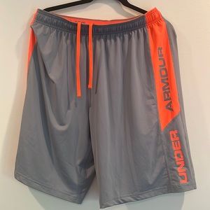 NWOT, Under Armour, Large, shorts, gray and orange.